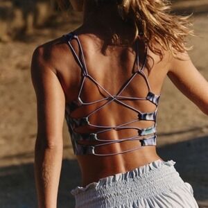 Free People Movement She's Got Rhythm Chevron Crop Tank Top NWT XS Strappy Back